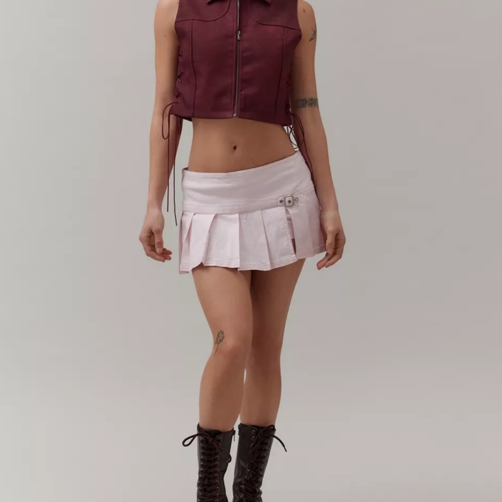 SOLD NWT BDG Shaina Belted Linen Micro Mini Skort Pink - Small Urban Outfitters - Picture 2 of 7